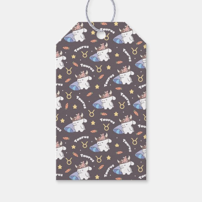 Taurus Dreams - Sleepy Zodiac Bunny Pattern Geschenkanhänger (Vorderseite)