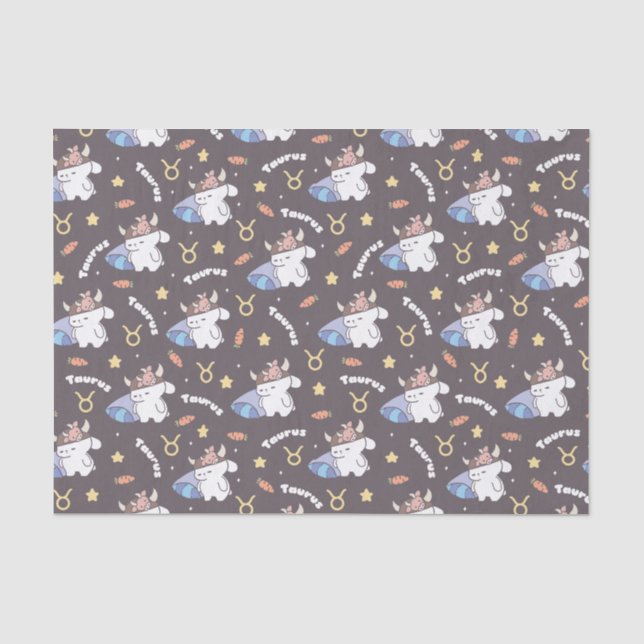 Taurus Dreams - Sleepy Zodiac Bunny Pattern Seidenpapier (Vorderseite)