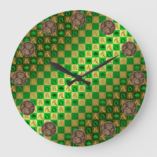 Taurus & Earth Dragon Große Wanduhr (Vorderseite)