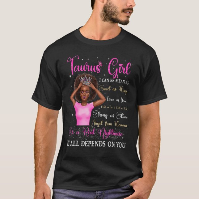 Taurus Girl Black Queen Zodiac Birthday Afro Women T-Shirt (Vorderseite)