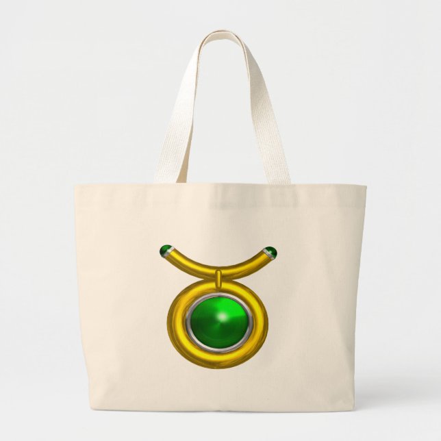 TAURUS / GOLD, GREEN EMERALD ZODIAC SIGN JEWEL JUMBO STOFFBEUTEL (Vorne)