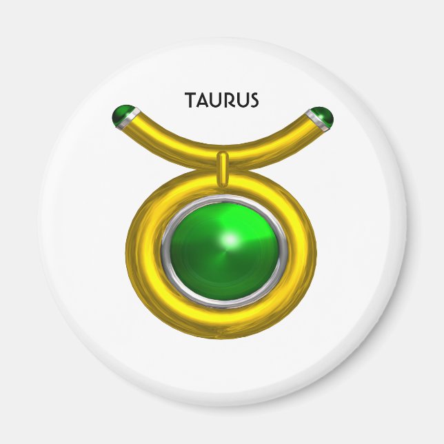 TAURUS / GOLD, GREEN EMERALD ZODIAC SIGN JEWEL MAGNET (Vorne)