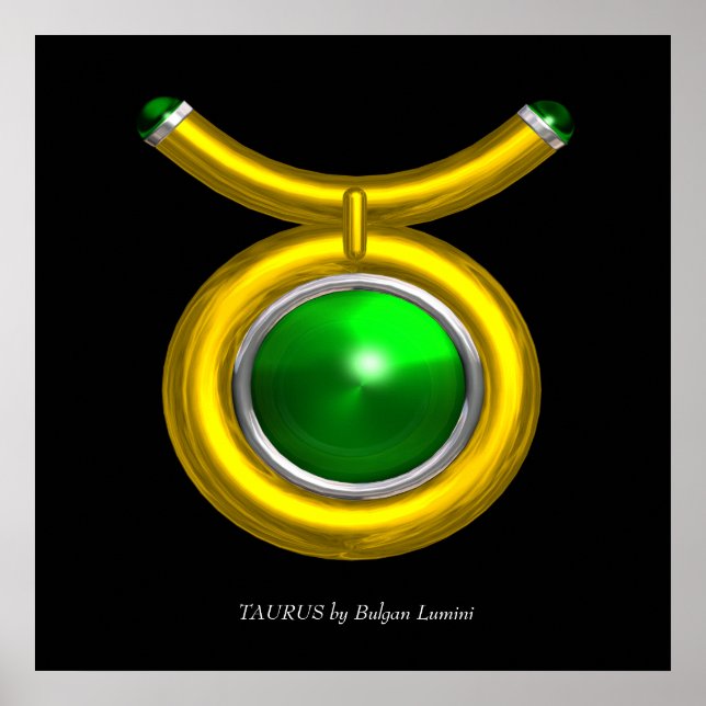 TAURUS / GOLD, GREEN EMERALD ZODIAC SIGN JEWEL POSTER (Vorne)