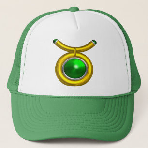 TAURUS / GOLD, GREEN EMERALD ZODIAC SIGN JEWEL TRUCKERKAPPE
