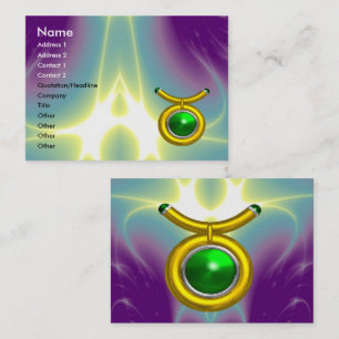TAURUS / GOLD, GREEN EMERALD ZODIAC SIGN JEWEL VISITENKARTE