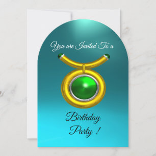 TAURUS,GOLD,GRÜNE,AQUA BLAUE ZODIAC GEBURTSTAG EINLADUNG