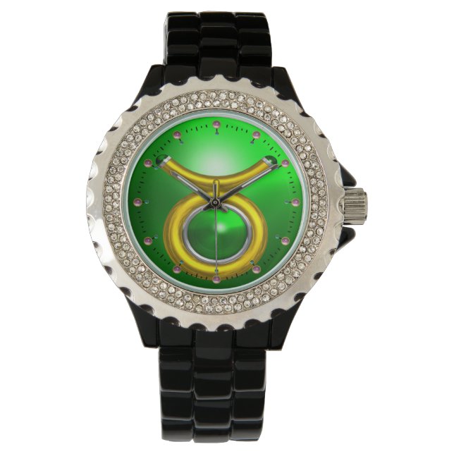 TAURUS GOLD ZODIAC BIRTHDAY JEWEL, Green Emerald Armbanduhr (Vorderseite)