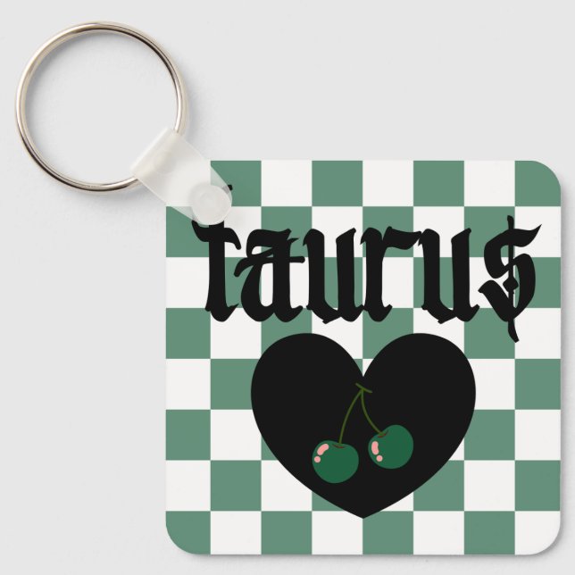 Taurus Gothic ästhetic Checkered Cherry Design Schlüsselanhänger (Vorderseite)