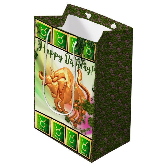Taurus - Gute Geburtstagsgeschenktasche Mittlere Geschenktüte (Vorderseite Schrägansicht)