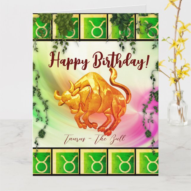 Taurus Happy Birthday (20. April - 20. Mai) Mittel Karte (Gelbe Blume)