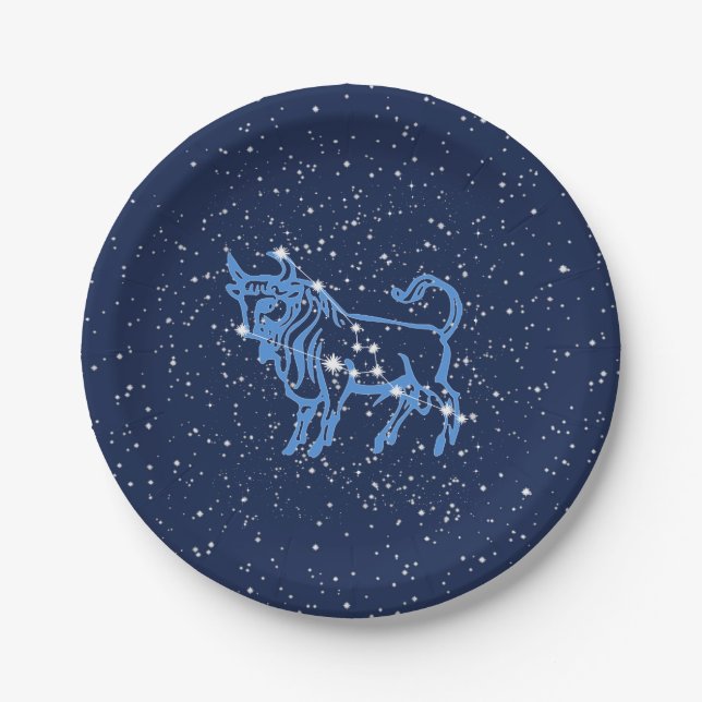 Taurus Konstellation und Zodiac-Zeichen mit Sterne Pappteller (Vorderseite)