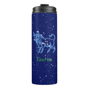 Taurus Konstellation und Zodiac-Zeichen mit Sterne Thermosbecher
