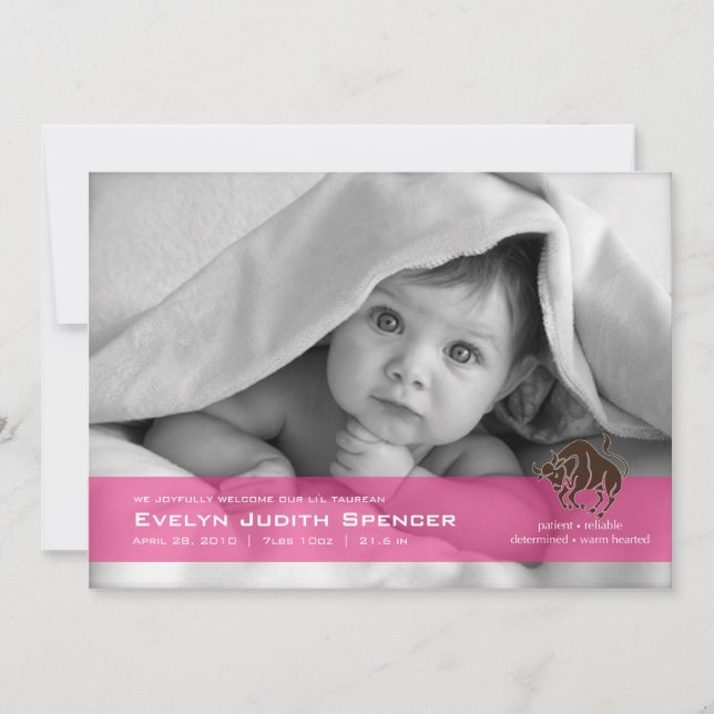 Taurus la carte Faire-part de naissance photo Bull (Devant)