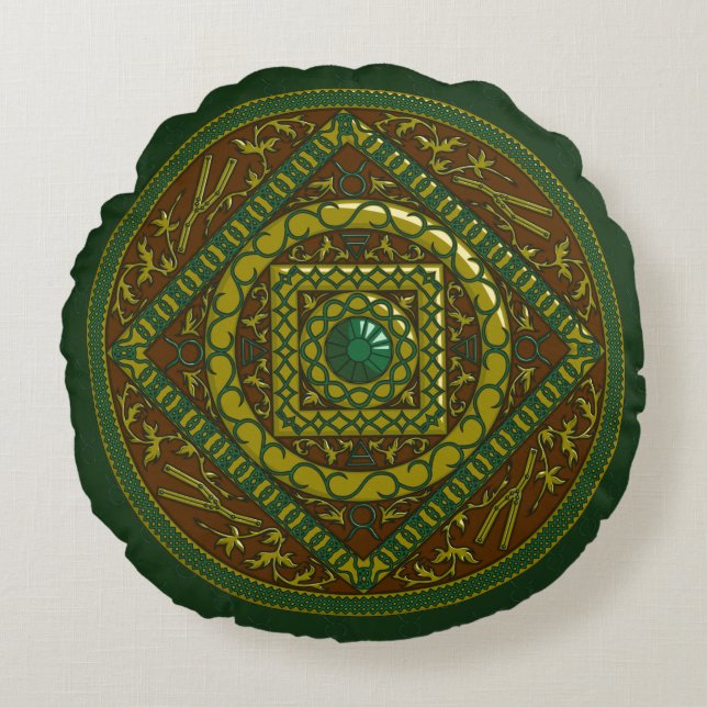 Taurus Mandala Round Pillow Rundes Kissen (Vorderseite)
