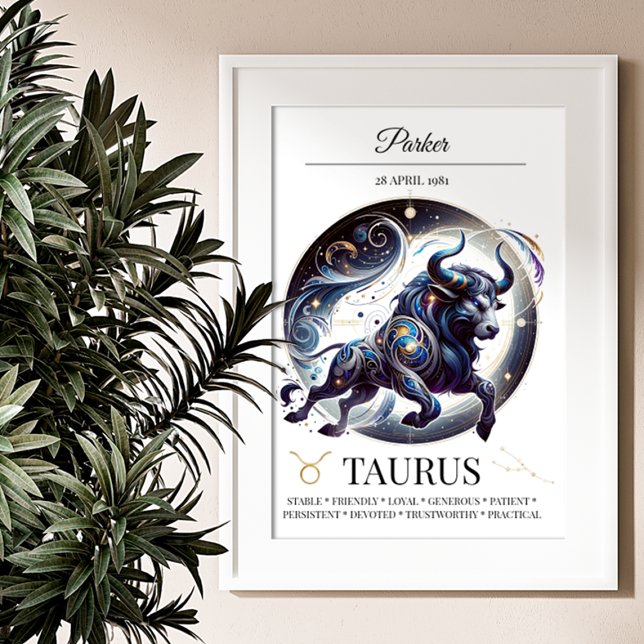 Taurus Personalisiert Elegant Zodiac Wasserfarbe Poster (Von Creator hochgeladen)