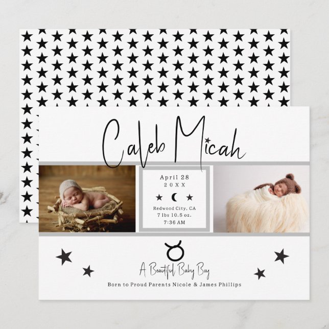 Taurus Stars Photo Faire-part de naissance bébé (Devant / Derrière)