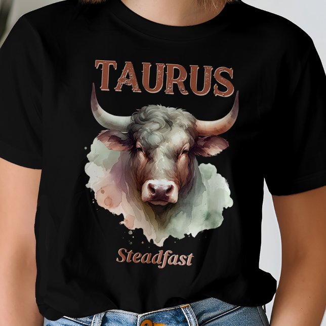 Taurus Steadfast Watercolor Bull Zodiac Sign T-Shirt (Part of our Taurus Party Suite - Taurus Steadfast Custom T-Shirts and Apparel)