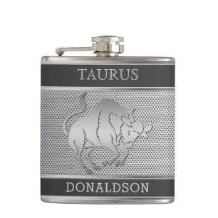 Taurus the Bull in Black and Silver Mesh Flachmann