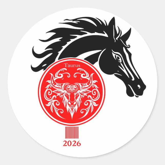Taurus x Jahr des Pferdes 2026 Runder Aufkleber (Vorderseite)