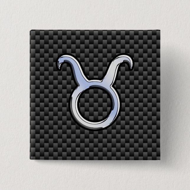 Taurus-Zeichen auf Holzkohlefaser-Print Button (Vorderseite)