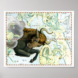 Taurus Zodiac Antique Star Chart Poster