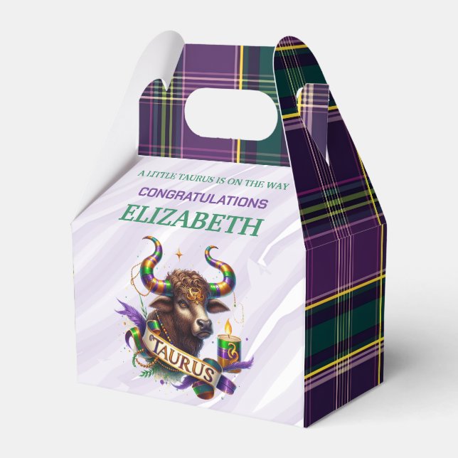 Taurus Zodiac Baby Shower 4"w x 2.5"l x 5"h Geschenkschachtel (Vorderseite)