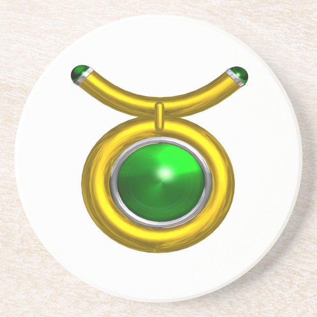 TAURUS ZODIAC BIRTHDAY JEWEL Emerald, Gold White Sandstein Untersetzer (Vorne)