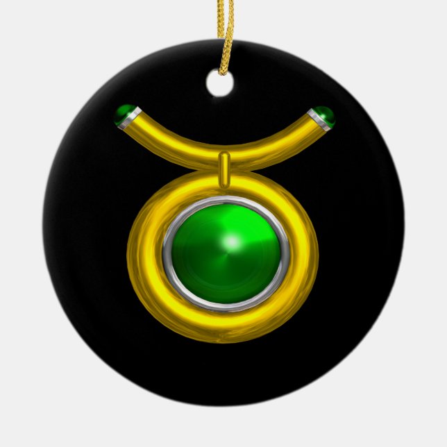 TAURUS ZODIAC BIRTHDAY JEWEL GREEN EMERALD Gold Keramik Ornament (Vorne)