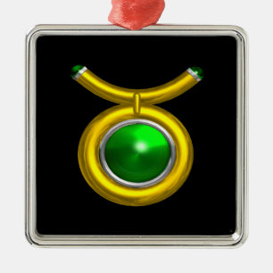 TAURUS ZODIAC BIRTHDAY JEWEL GREEN EMERALD Gold Ornament Aus Metall