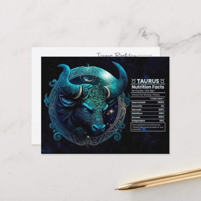 Taurus Zodiac Birthday Postcard Postkarte (Vorderseite/Rückseite Beispiel)