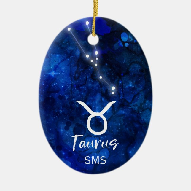 Taurus Zodiac Constellation Blue Galaxy Monogram Keramik Ornament (Vorne)