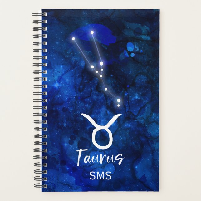 Taurus Zodiac Constellation Blue Galaxy Monogram Planer (Vorderseite)