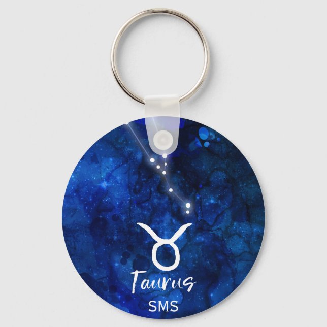 Taurus Zodiac Constellation Blue Galaxy Monogram Schlüsselanhänger (Vorderseite)