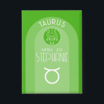 Taurus Zodiac Custom Geburtstag Foto Astrologie Button<br><div class="desc">Personalisieren Sie diese Schaltfläche mit einem Geburtstag und Namen. Ein maßgeschneidertes Design mit dem Tierkreiszeichen - Taurus - plus Persönlichkeitsmerkmalen, Informationen und Konstellation. Eine frische grüne Farbe - mit Taurus assoziiert ist das Hauptdesign hinter allen Zodiac-Details. Ein tolles Geschenk für einen Freund oder einfach nur "Sie" feiern! Taurus ist das...</div>