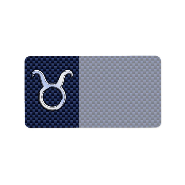 Taurus Zodiac Decor Navy Blue Carbon Fibre Print Adressaufkleber (Vorne)