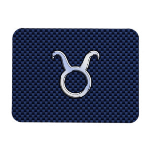 Taurus Zodiac Decor Navy Blue Carbon Fibre Print Magnet