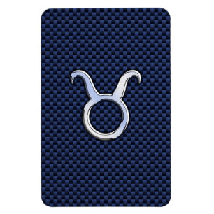Taurus Zodiac Decor Navy Blue Carbon Fibre Print Magnet