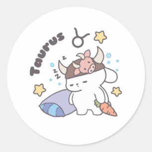 Taurus Zodiac Dreamer - Niedlicher Sleepy Bunny Runder Aufkleber