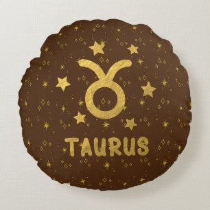 Taurus Zodiac Earthy Brown Coussin rond