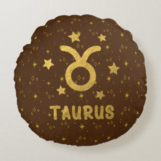 Taurus Zodiac Earthy Brown Round Pillow Rundes Kissen