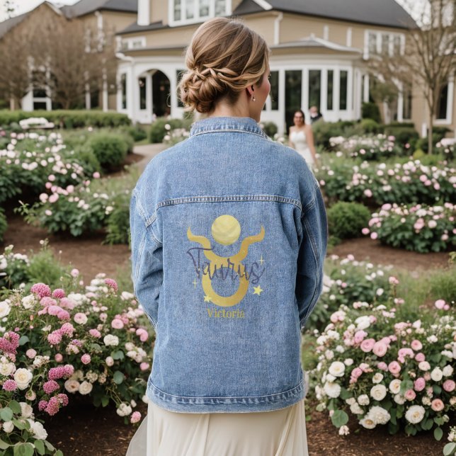 Taurus Zodiac Modern Personalisiert Jean Denim Jeansjacke (Hochzeit Rückseite)