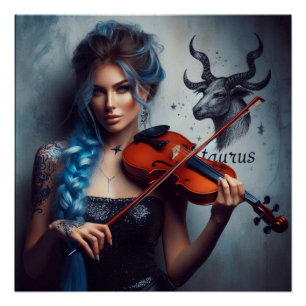 Taurus Zodiac Musician Violin Poster