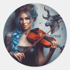 Taurus Zodiac Musician Violin Runder Aufkleber