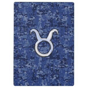 Taurus Zodiac Sign auf Blue Digital Camouflage Klemmbrett