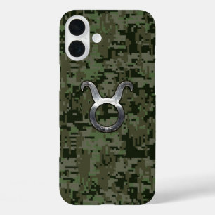 Taurus Zodiac Sign auf der grünen Camouflage iPhone 16 Plus Hülle
