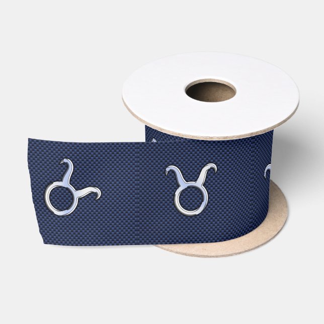 Taurus Zodiac Sign auf Navy Blue Carbon Fibre Styl Satinband (Spule)