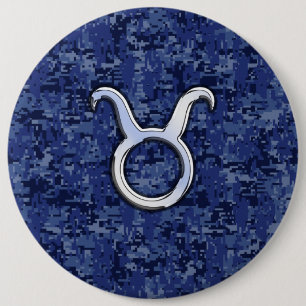 Taurus Zodiac Sign auf Navy Blue Digital Camouflag Button