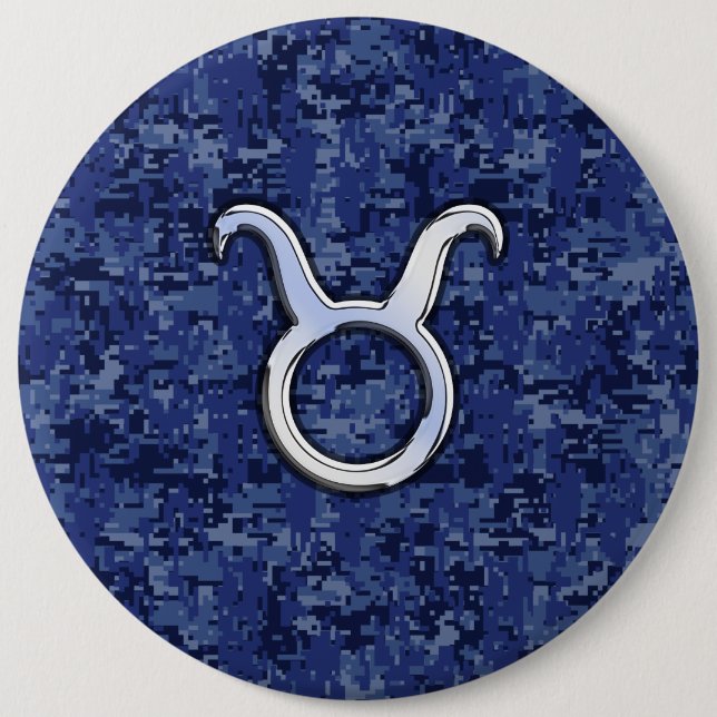 Taurus Zodiac Sign auf Navy Blue Digital Camouflag Button (Vorderseite)