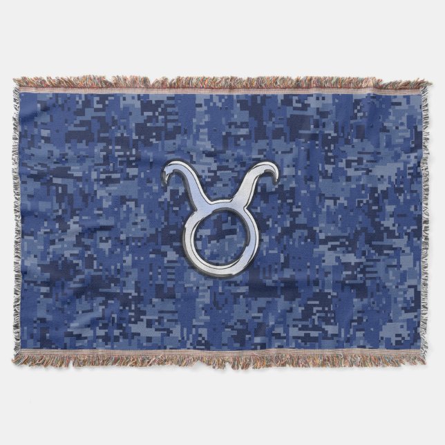 Taurus Zodiac Sign auf Navy Blue Digital Camouflag Decke (Vorderseite)