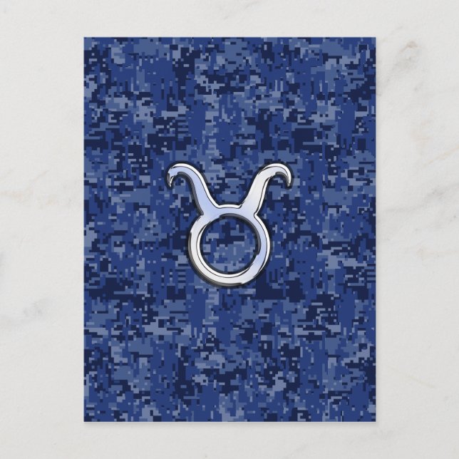 Taurus Zodiac Sign auf Navy Blue Digital Camouflag Postkarte (Vorderseite)